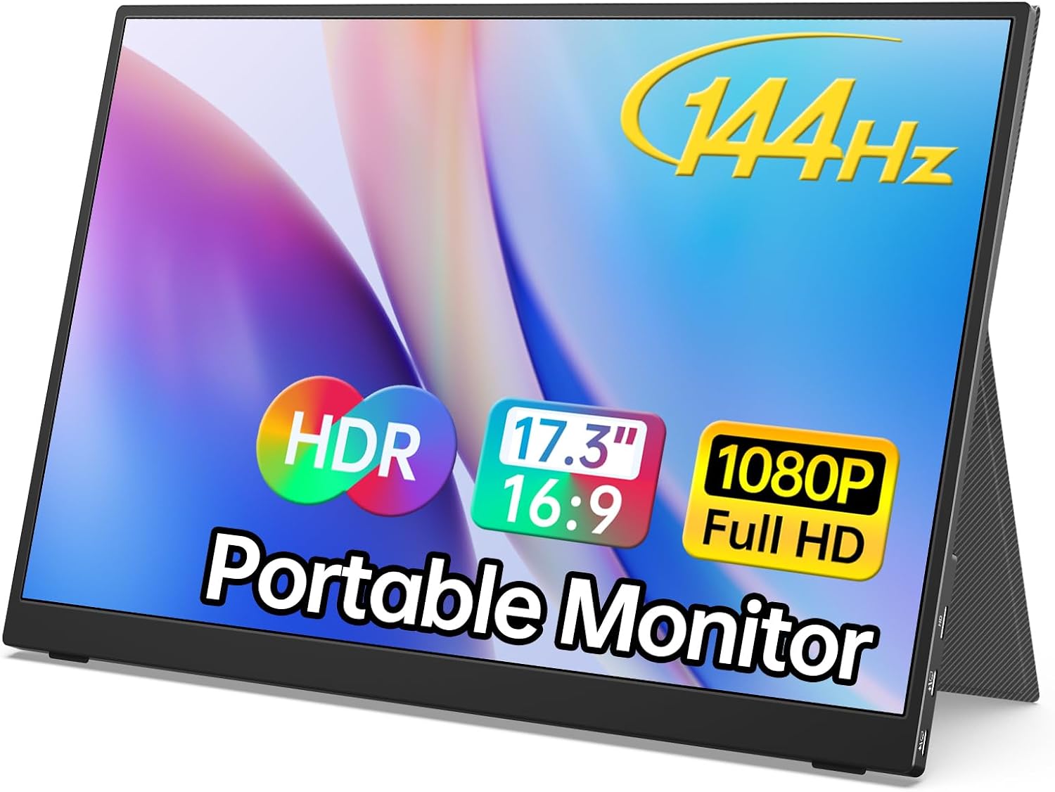MNN 17.3' Portable Monitor 1080P FHD 144Hz Narrow Edge Laptop Monitor USB C HDMI Gaming Computer IPS HDR Screen for PC Mac Phone Xbox PS5 Switch Laptop w/Smart Cover & Speakers