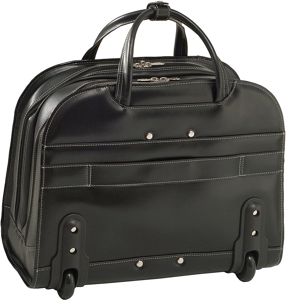 McKlein DAVIS, Top Grain Cowhide Leather, 15' Horizontal Wheeled Ladies' Laptop/Computer & Tablet Business Briefcase/Rolling Overnight Travel Bag, Removable trolley case
