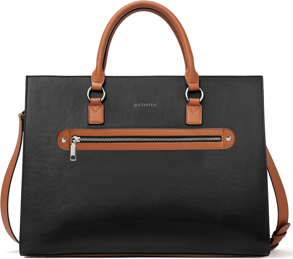 BOSTANTEN Leather Laptop Briefcase for Women Shoulder Bag 15.6 Inch Business Computer Work Tote