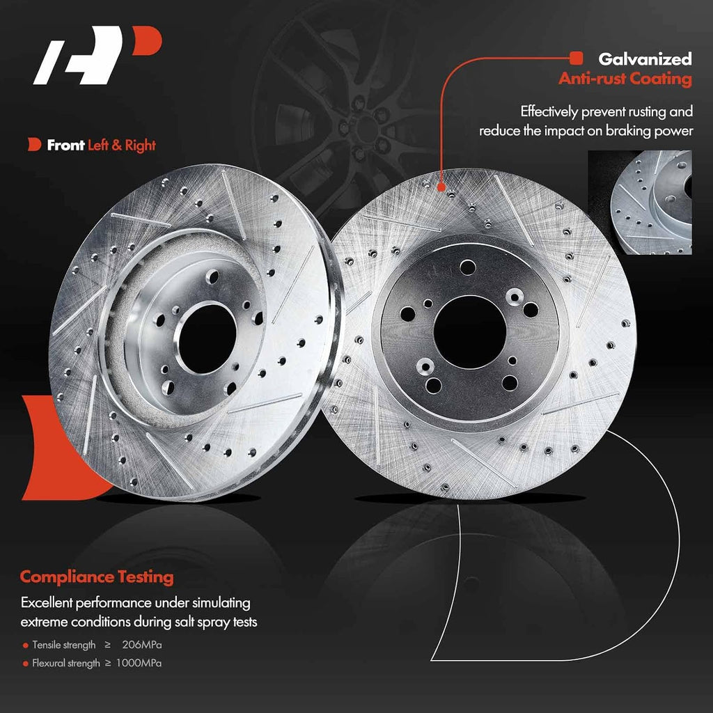 A-Premium Front and Rear Drilled and Slotted Disc Brake Rotors + Ceramic Pads Kit Compatible with Select Honda Models - Pilot 2003 2004 2005 2006 2007 2008, 12-PC Set