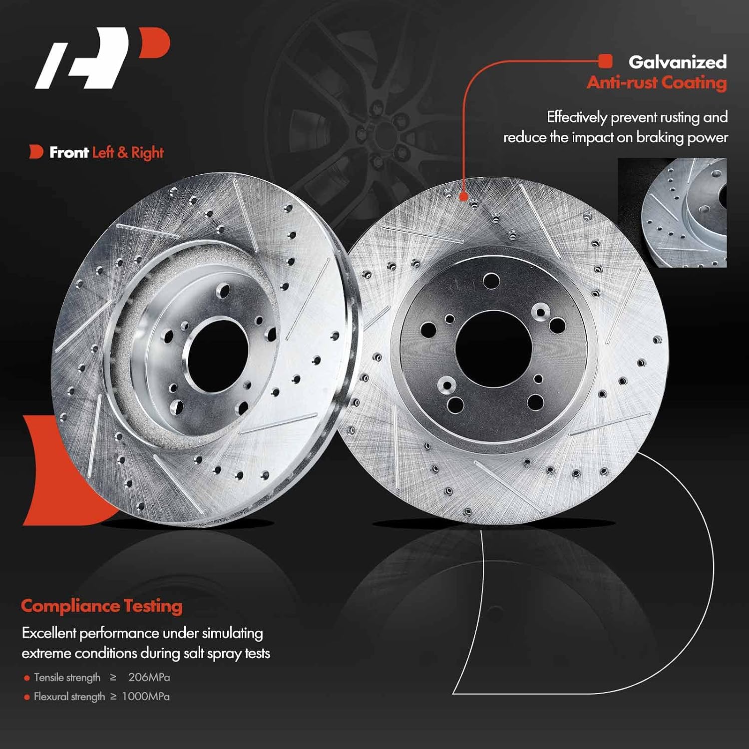 A-Premium Front and Rear Drilled and Slotted Disc Brake Rotors + Ceramic Pads Kit Compatible with Select Honda Models - Pilot 2003 2004 2005 2006 2007 2008, 12-PC Set