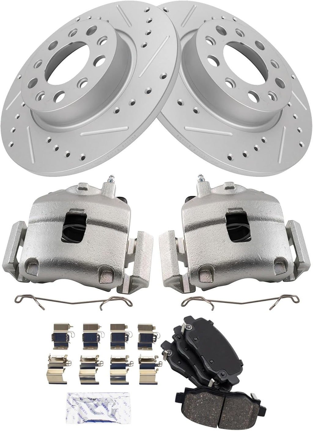 TRQ Performance Rear Brake Pad and Rotor Set Ceramic Solid Rotors Calipers Compatible with 2018 Fiat 500X 2018 Jeep Renegade