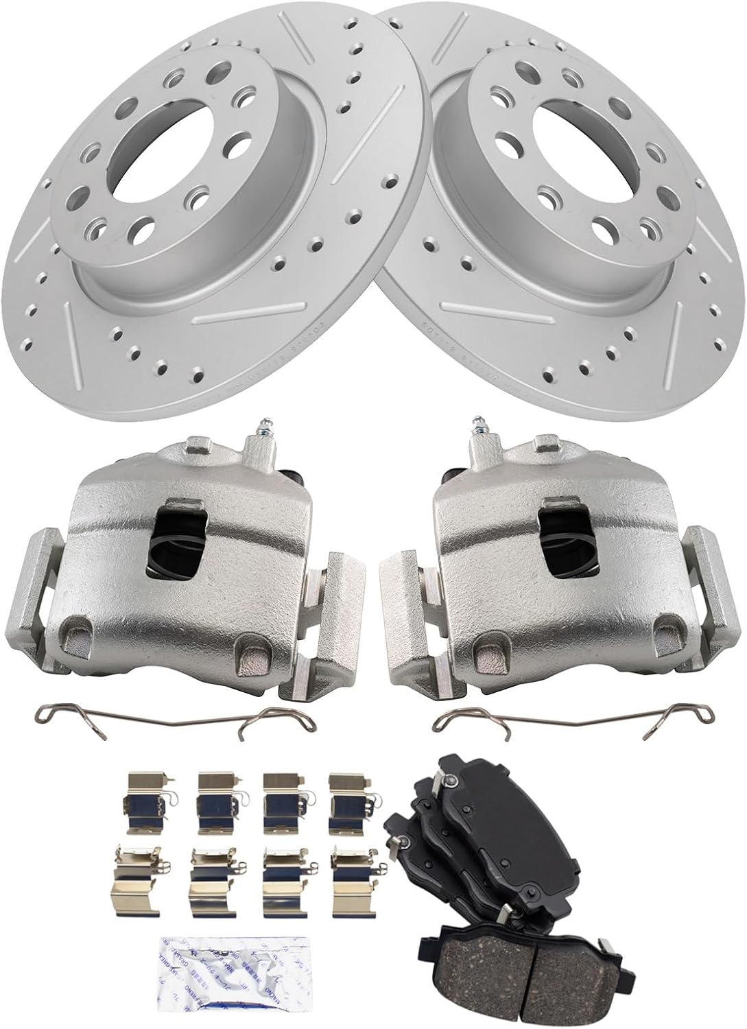 TRQ Performance Rear Brake Pad and Rotor Set Ceramic Solid Rotors Calipers Compatible with 2018 Fiat 500X 2018 Jeep Renegade