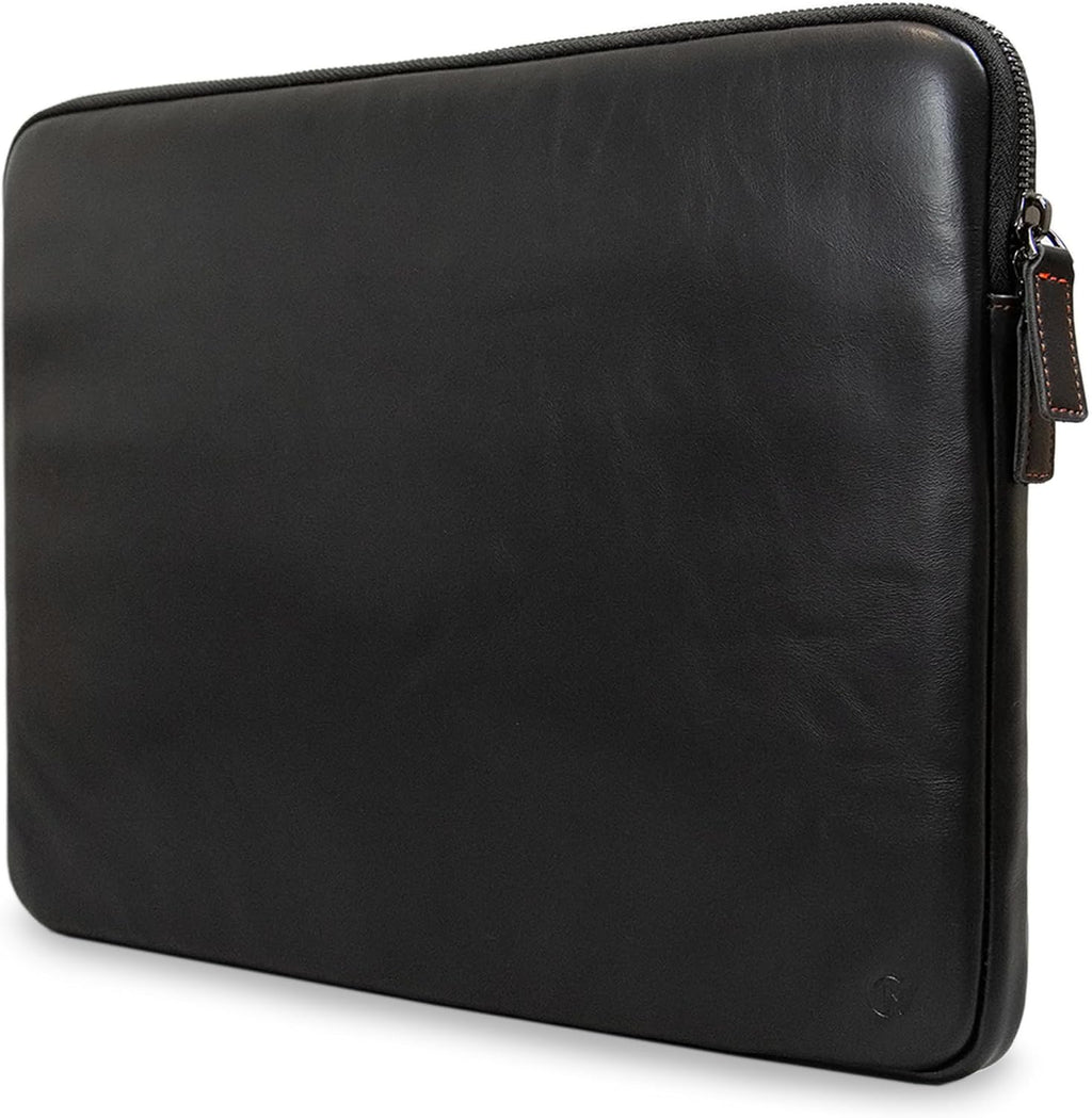 Casemade Real Leather Laptop Case/Zipped Folio Bag with Inner Pocket & Wool Lining Compatible with Apple MacBook, HP, Dell, Asus, Levovo (16 Inch - Black)