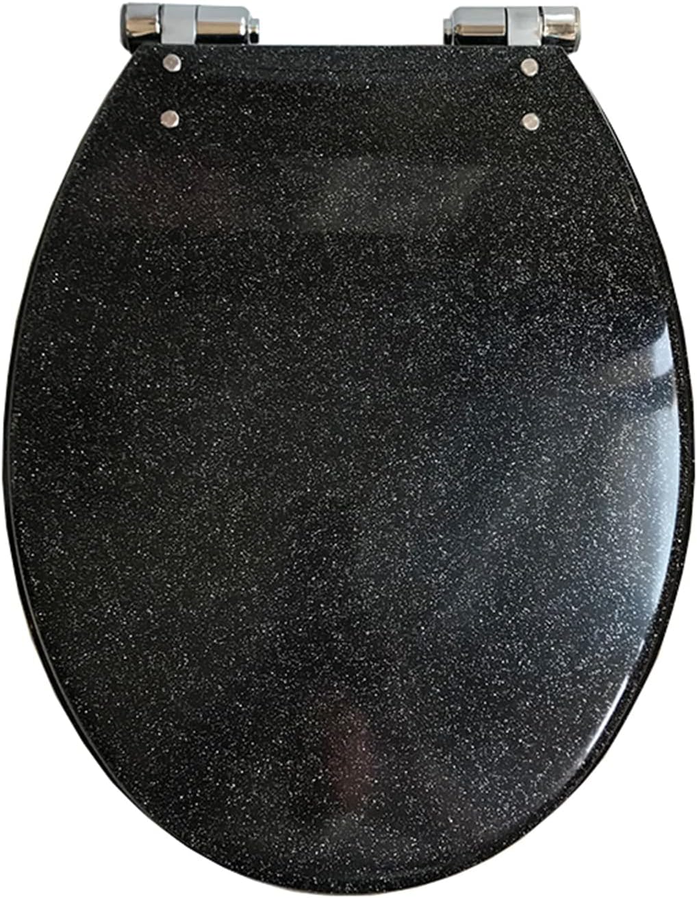 Glitter Toilet Seat Oval 36 * 42Cm， Resin Toilet Seat with Quietly Close and Quick Release Hinges， Top Fixing Easy to Install and Easy to Clean，Silver，Black