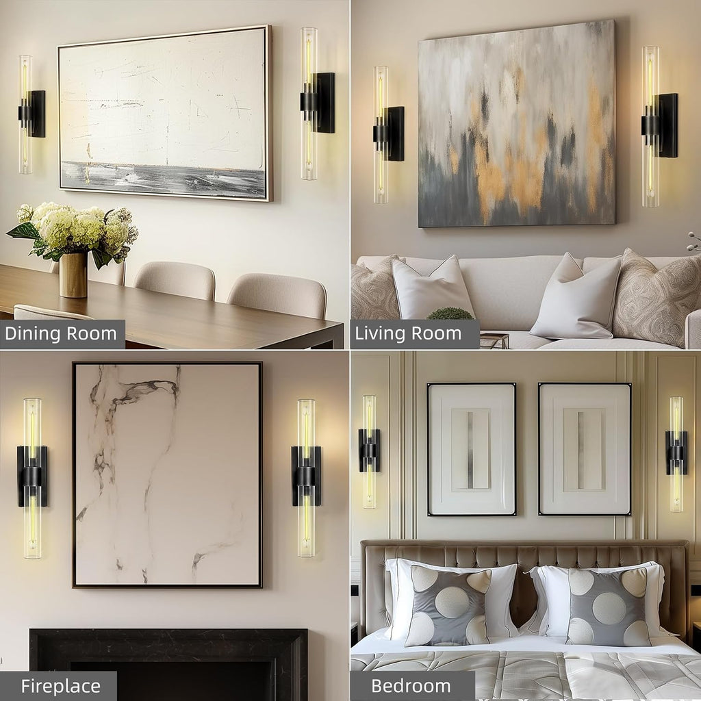 Bronze Vanity Light Hardwired, 2-Light Bathroom Wall Sconce Over Mirror, Black Vanity Lights for Bathroom, Dimmable Wall Sconces with Glass Tube, Indoor Linear Wall Sconce Vertical & Horizontal, 1 PC