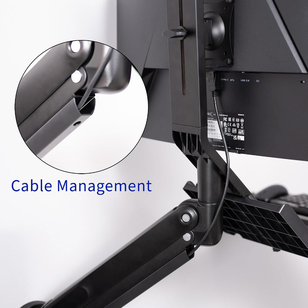 VIVO Premium Black Single Monitor and Keyboard Counterbalance Sit-Stand Wall Mount and CPU Holder, Ergonomic Standing Transition Workstation STAND-SIT1WD