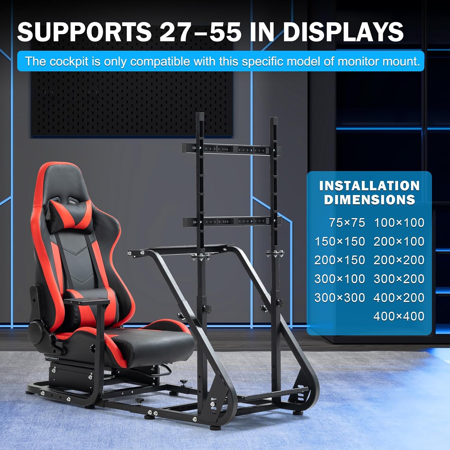 Anman G920 Game Racing Sim Simulator Cockpit with Monitor Stand Fit For Logitech G27 G29, for Thrustmaster T300RS TX T3PA TGT, for Fantec,with Red seat- TV Mount, Not Included Wheel Shifter Pedal