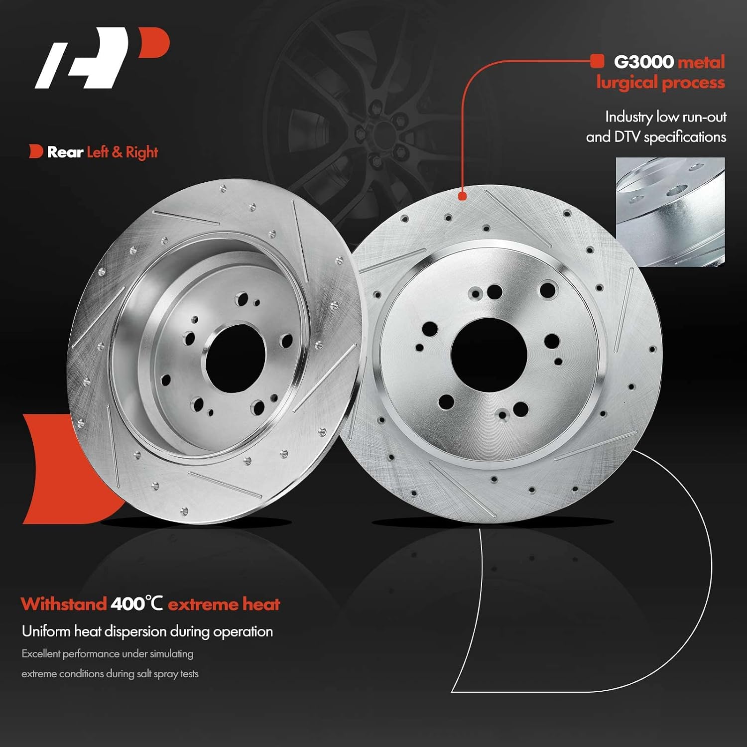 A-Premium Front & Rear Drilled and Slotted Disc Brake Rotors Ceramic Pads Kit Compatible with Honda and Acura Models - Pilot 2009-2015, MDX 2007-2013, ZDX 2010-2013, 12-PC Set