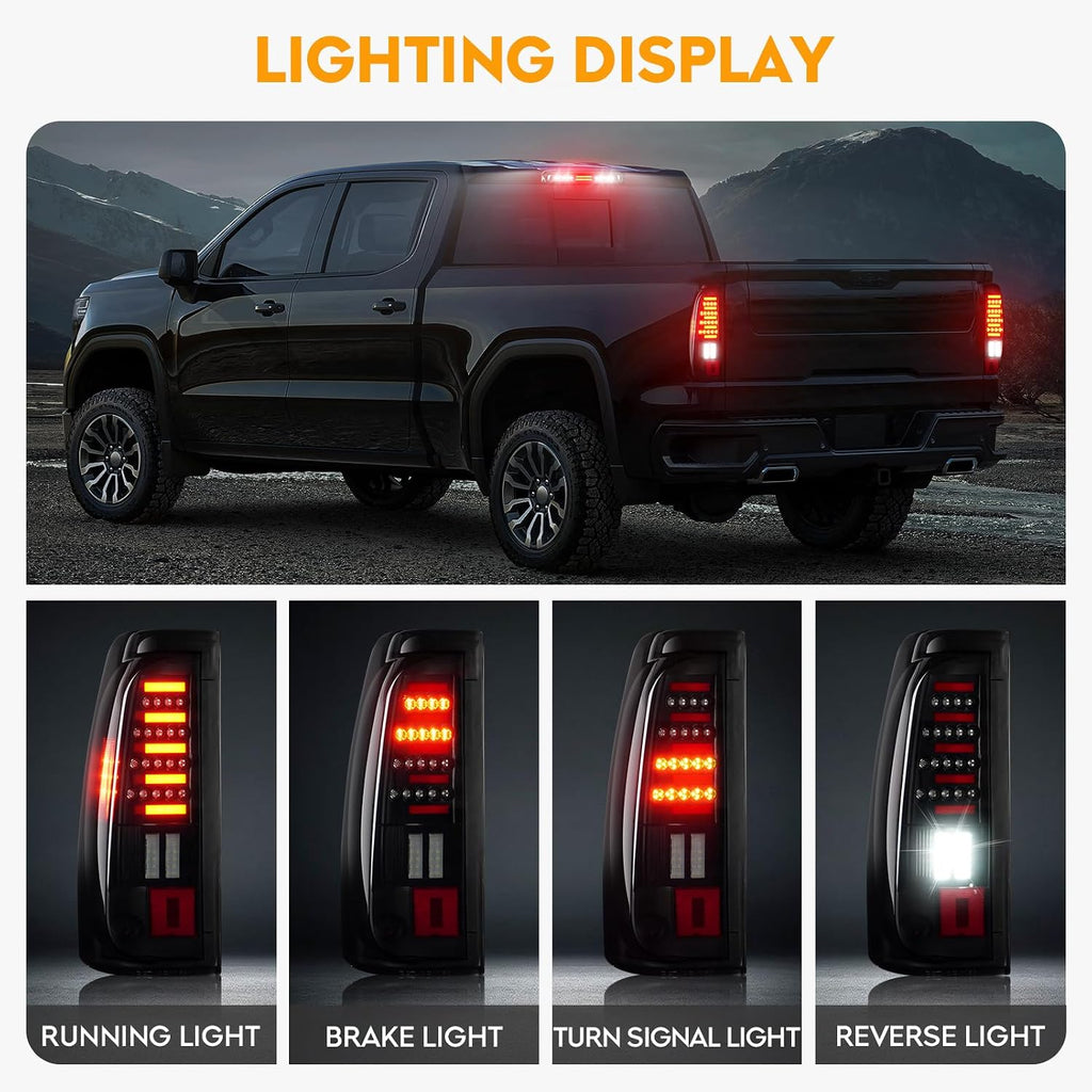LED Tail Light + 3rd Third Brake Light Kit Fit for Chevy Silverado 1500 2500 2003-2006, for GMC Sierra 1500 2500 3500 2004-2006, for Silverado & Sierra Classic 2007, Black Housing Smoke Lens 3 Pcs