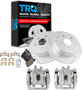 TRQ Performance Rear Brake Pad and Rotor Set Ceramic Slotted Drilled Coated Rotors Calipers Compatible with 2005-2006 Honda CR-V