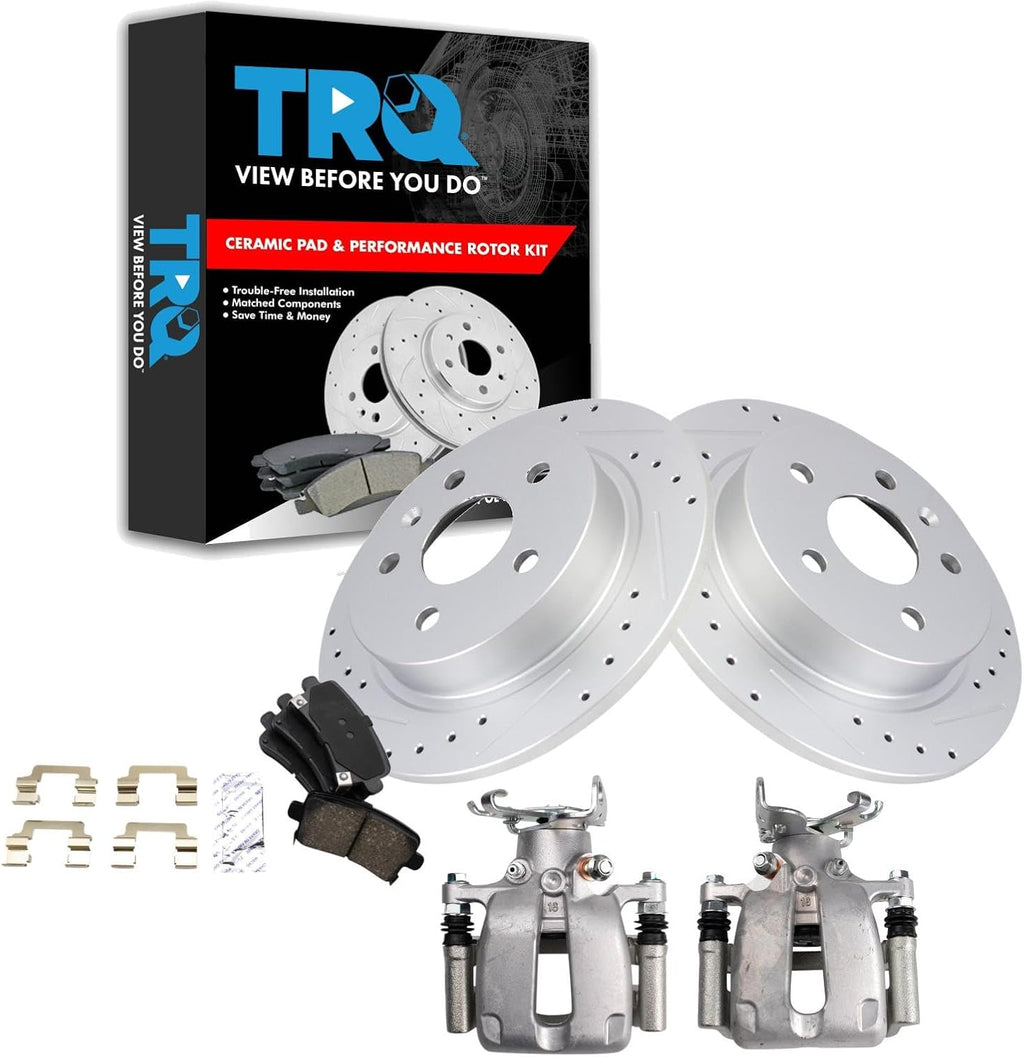 TRQ Performance Rear Brake Pad and Rotor Set Ceramic Solid Coated Rotors Calipers Compatible with 2012-2016 Buick LaCrosse 2012-2017 Regal 2013 Chevrolet Malibu