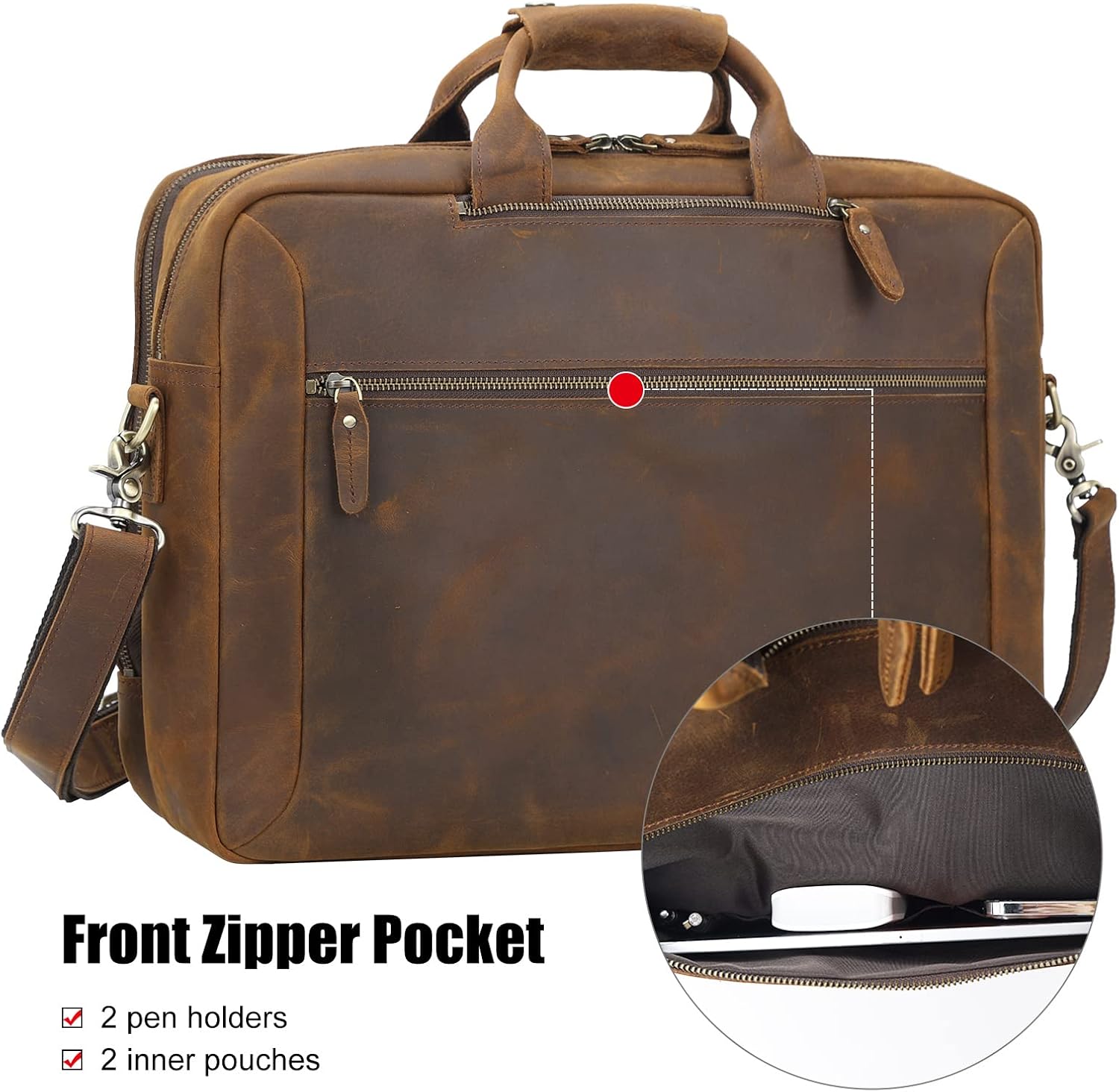 TIDING Leather 15.6' Laptop Backpack Convertible Business Briefcase Crossbody Shoulder Messenger Bag, Brown