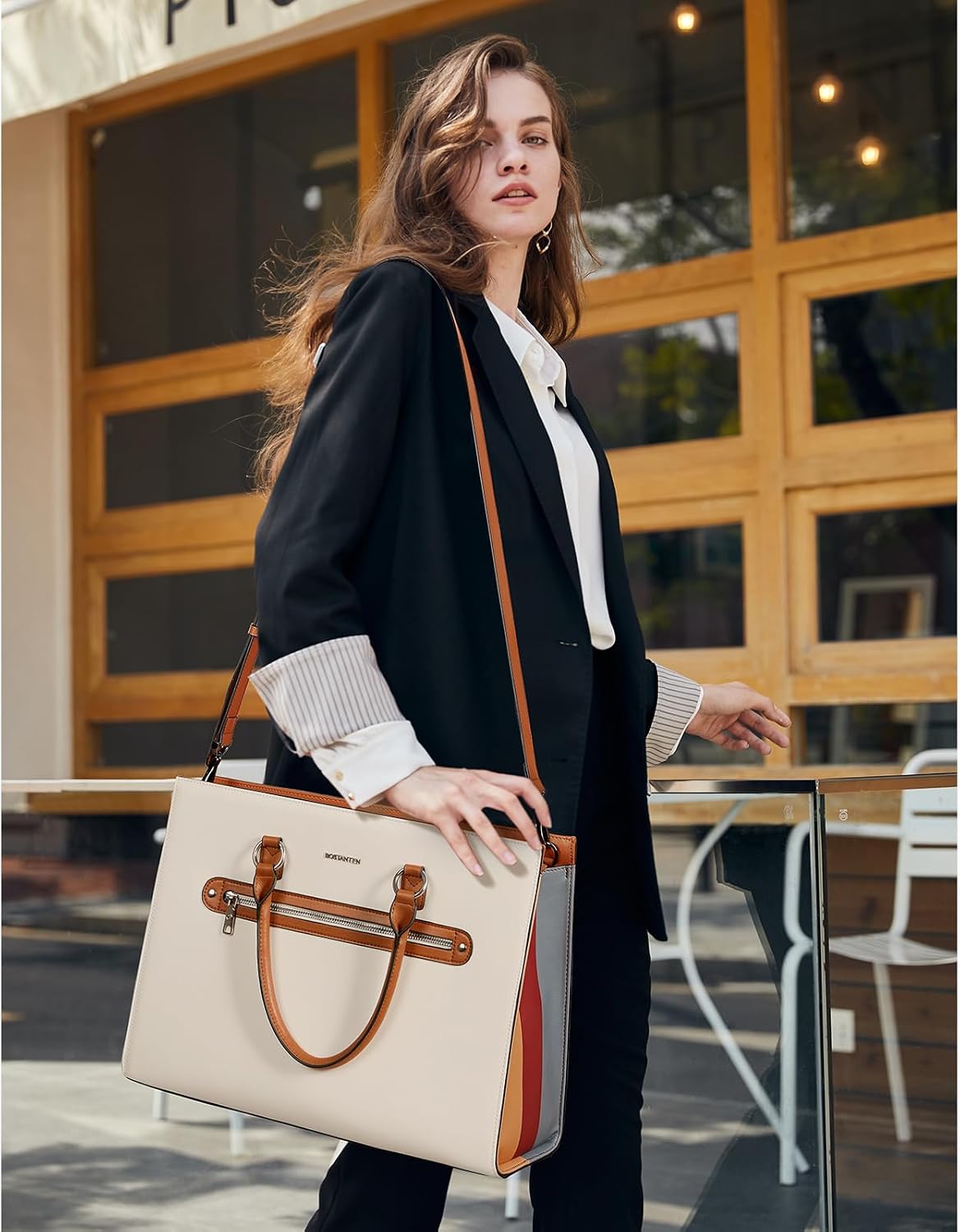 BOSTANTEN Leather Laptop Briefcase for Women Shoulder Bag 15.6 Inch Business Computer Work Tote