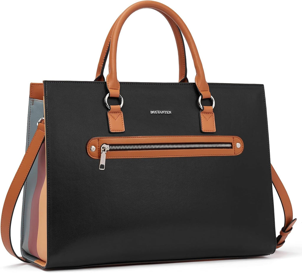 BOSTANTEN Leather Laptop Briefcase for Women Shoulder Bag 15.6 Inch Business Computer Work Tote