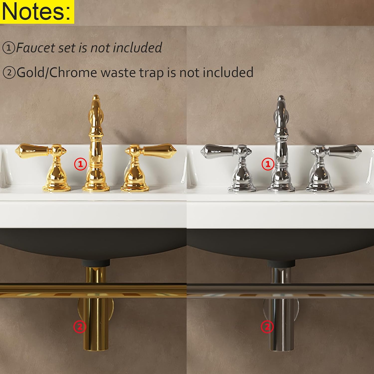 28'' Console Bathroom Sink, Freestanding Console Sink With Stainless Brushed Gold Legs, Modern Bathroom Vanity with 3 Tap Holes, White Ceramic Basin