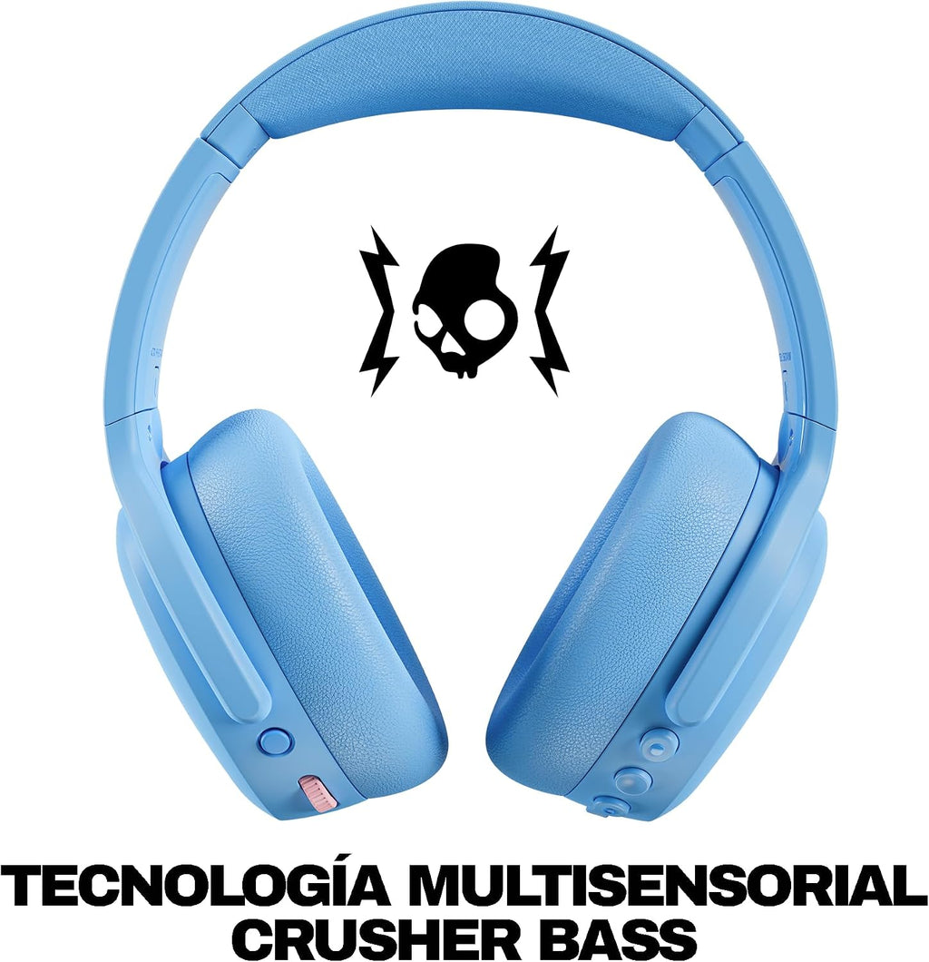 Skullcandy Crusher ANC 2 Wireless Over-Ear Bluetooth Headphones with Extra USB-C Charging Cable, Multi-Sensory Bass, Active Noise Cancelling, 60 Hours Battery, Microphone iPhone Android - Preppy Blue