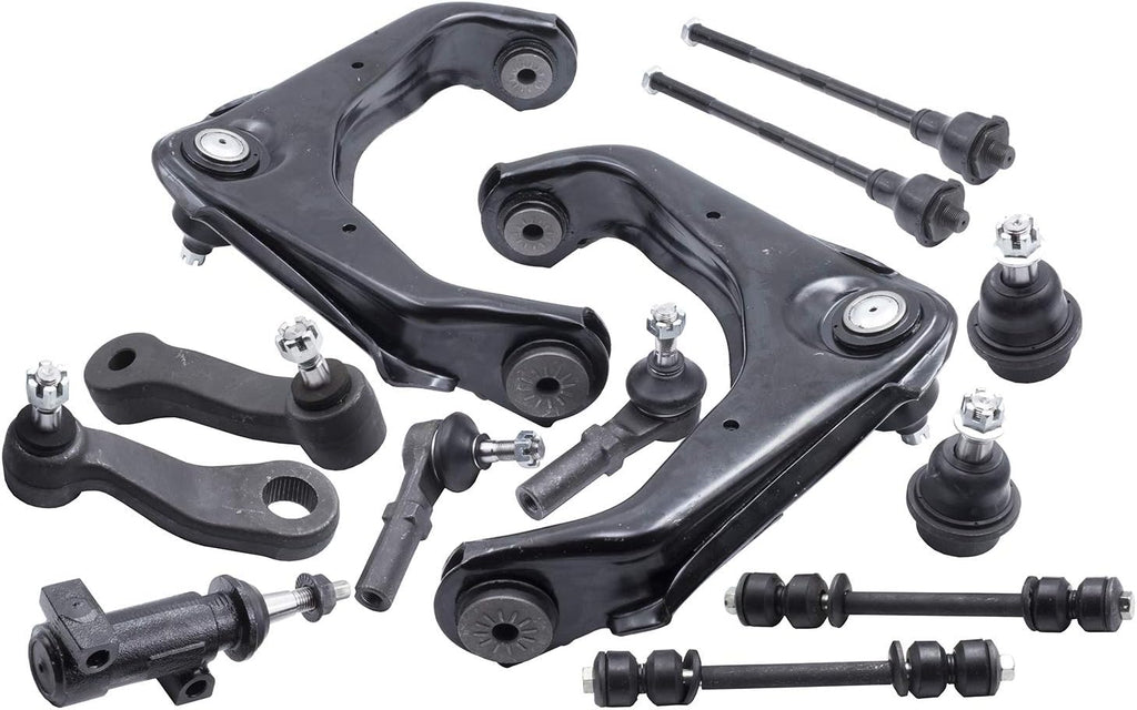 Front Suspension Kit Control Arm 13pcs replacement for Chevy Silverado Chevrolet Avalanche Suburban GMC Sierra 1500 2500 3500 HD w/Ball Joints Sway Bars Tie Rods Pitman Idler Arm Bracket