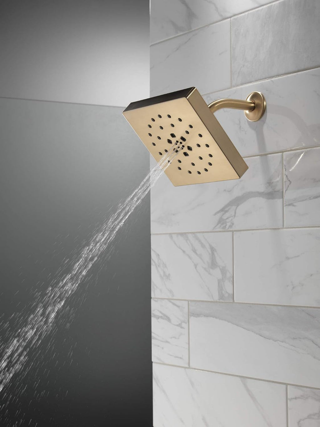 Delta 4-Setting Brushed Gold Shower Head with H2Okinetic Spray, 4 Inch Square Shower Head, Showerheads, 1.75 GPM Flow Rate, Champagne Bronze 52484-CZ