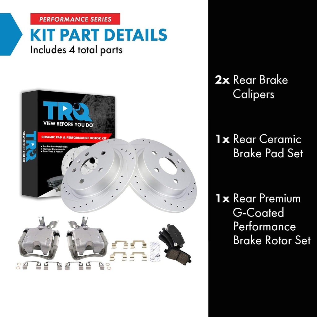 TRQ Performance Rear Brake Pad and Rotor Set Ceramic Solid Coated Rotors Calipers Compatible with 2014-2015 Chevrolet Malibu