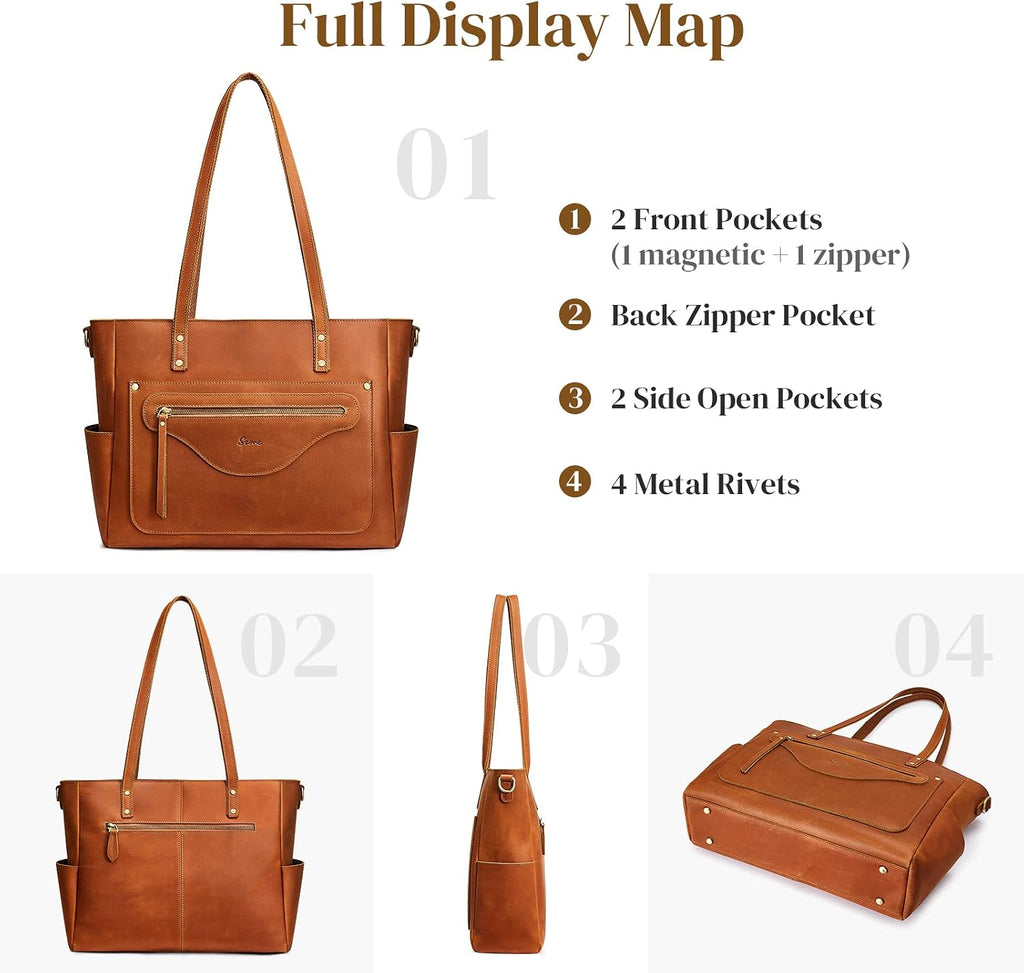 S-ZONE Women Genuine Leather Tote Bag Large Shoulder Purse Vintage Crossbody Work Handbag
