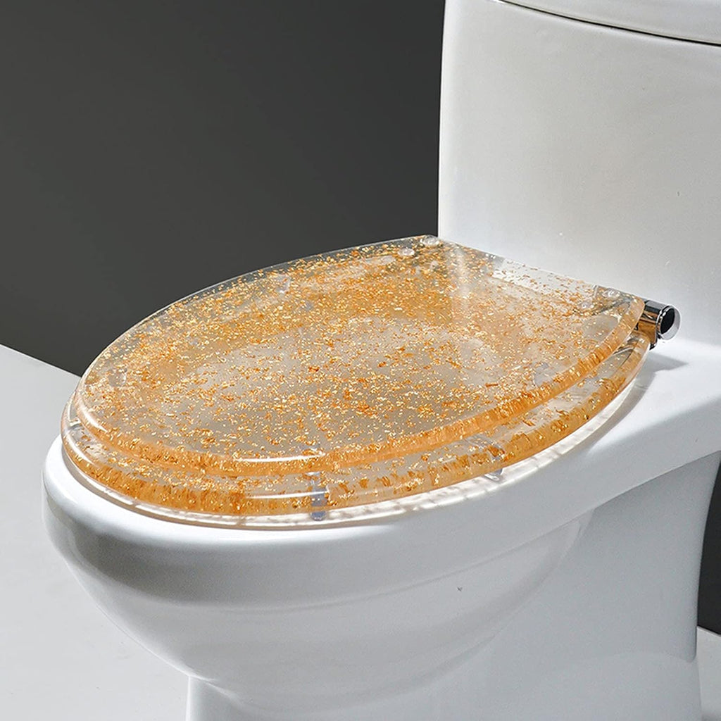 Resin Toilet Seat, Toilet Seats For Standard Toilets, With Slow Close Stainless Steel Hinges, Top Fixing Toilet Seat/Silver,Gold,Gold