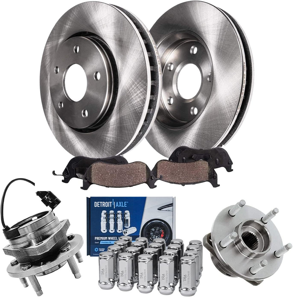 Detroit Axle - Front Brake Kit for Chevrolet Malibu Saturn Aura Pontiac G6, Disc Brake Rotors Ceramic Brake Pads Wheel Bearing Hubs Wheel Lug Nuts Replacement: 11.65'' inch Front Rotor