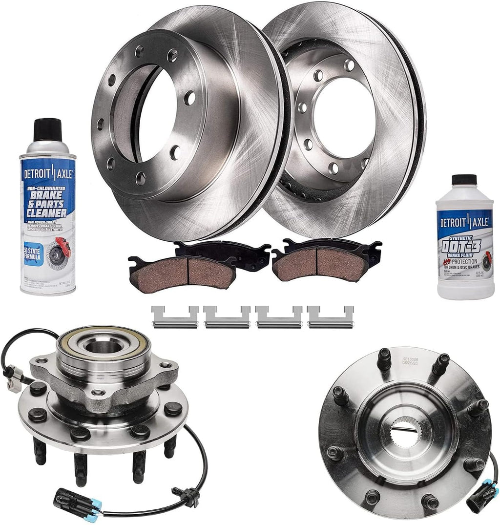 Detroit Axle - 4WD Front Wheel Bearing Hubs Brake Kit for Chevy Silverado Avalanche Suburban GMC Sierra Yukon XL 2500 3500 Hummer H2 Brake Rotors Brakes Pads Wheel Bearing Hubs Replacement