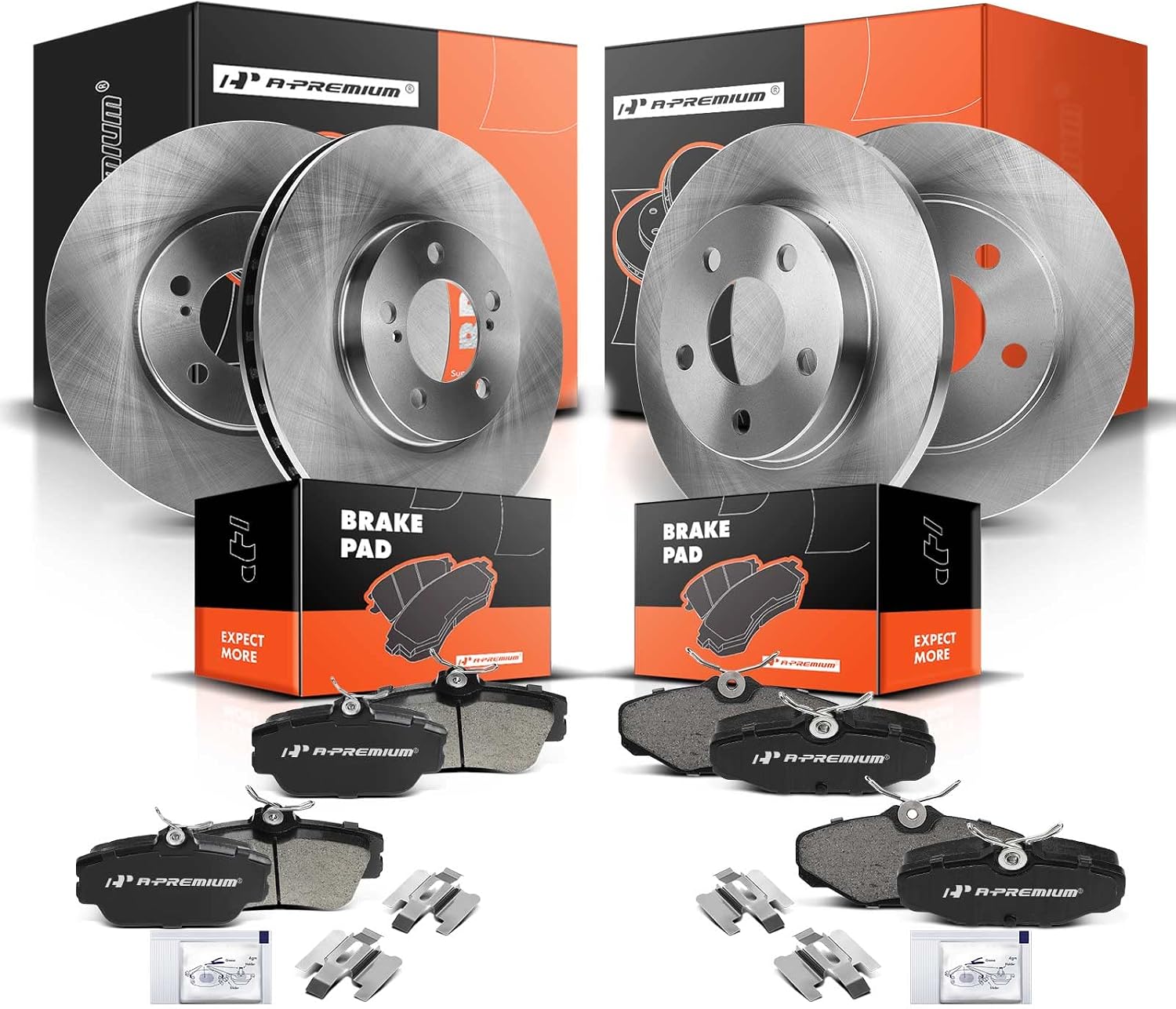 A-Premium Front Vented & Rear Solid Disc Brake Rotors Ceramic Pads Kit Compatible with Select Ford, Lincoln and Mercury Models - Taurus 1996-2005, Continental 1995-2002, Sable 2001-2005