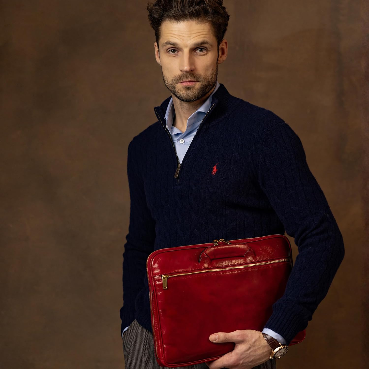 Time Resistance Slim Leather Briefcase - Italian Handmade Leather Computer Bag - Briefcase for Men and Women - Laptop Bag