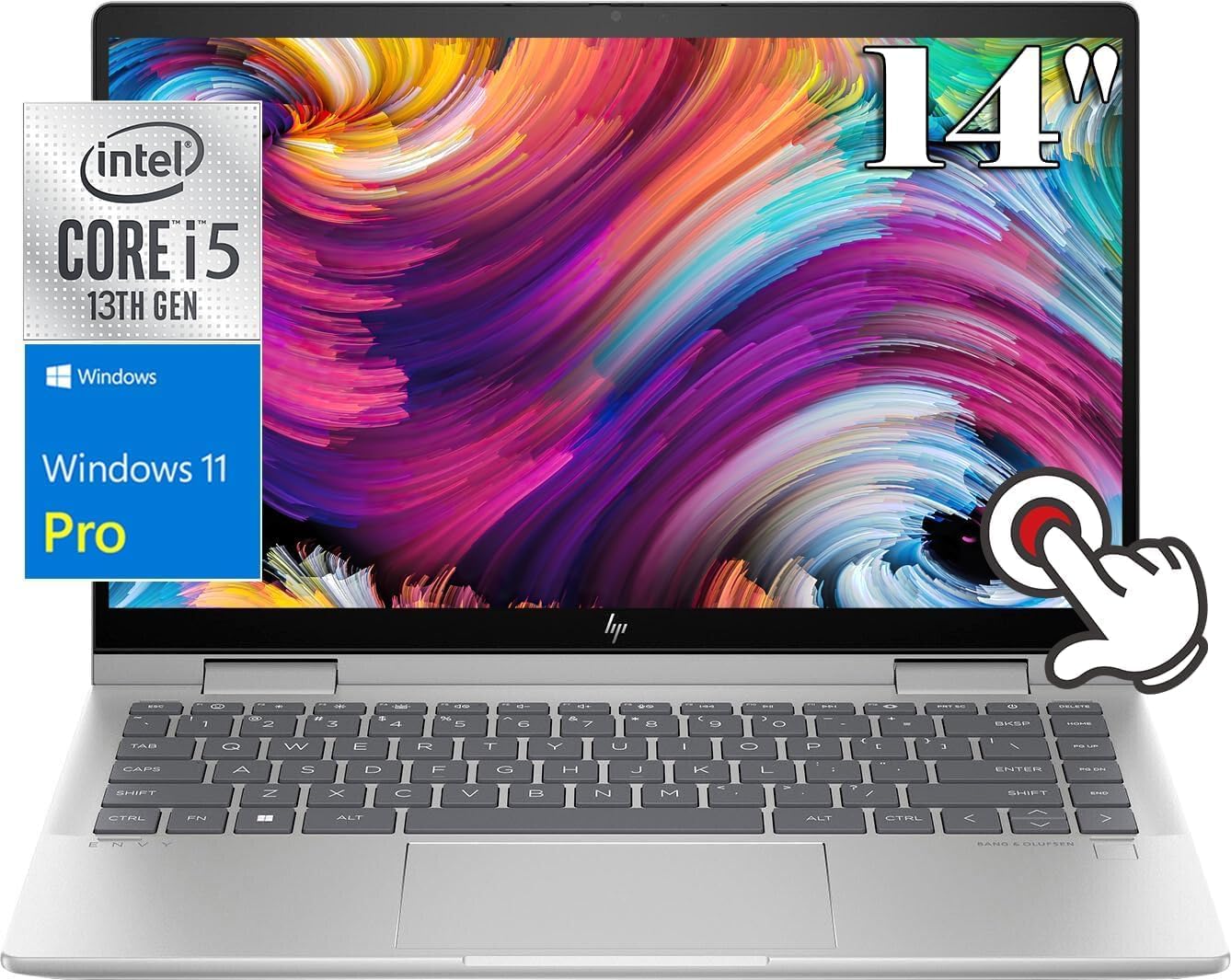 HP Envy x360 2-in-1 Laptop, 14' FHD Touchscreen Display, Intel Core i5-1335U Processor, 8GB RAM 1TB SSD, Fingerprint reader, Backlit Keyboard, Bluetooth 5.3, Wi-Fi 6E, Windows 11 Pro, Silver