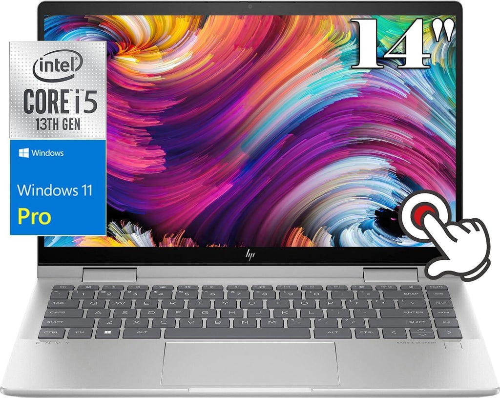 HP Envy x360 2-in-1 Laptop, 14' FHD Touchscreen Display, Intel Core i5-1335U Processor, 8GB RAM 2TB SSD, Fingerprint reader, Backlit Keyboard, Bluetooth 5.3, Wi-Fi 6E, Windows 11 Pro, Silver
