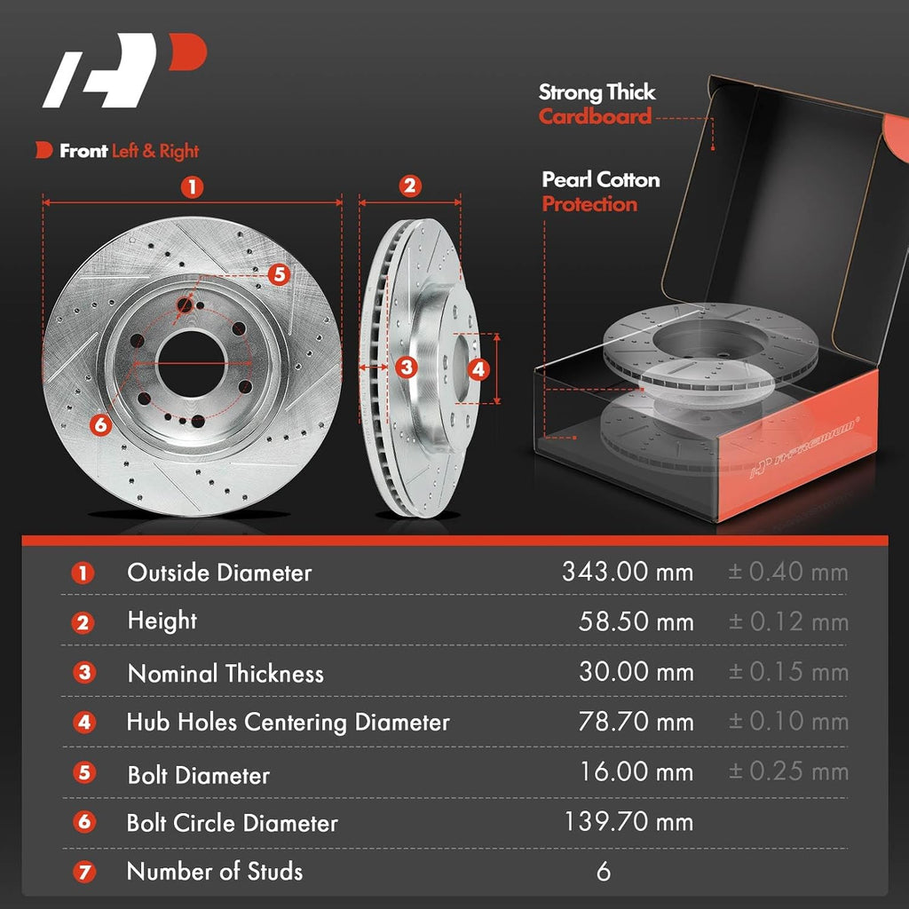 A-Premium Front and Rear Drilled and Slotted Disc Brake Rotors + Ceramic Pads Kit Compatible with Select Chevy, GMC & Cadillac Models - Silverado 1500, Tahoe, Sierra 1500, Yukon, Escalade, 12-PC Set