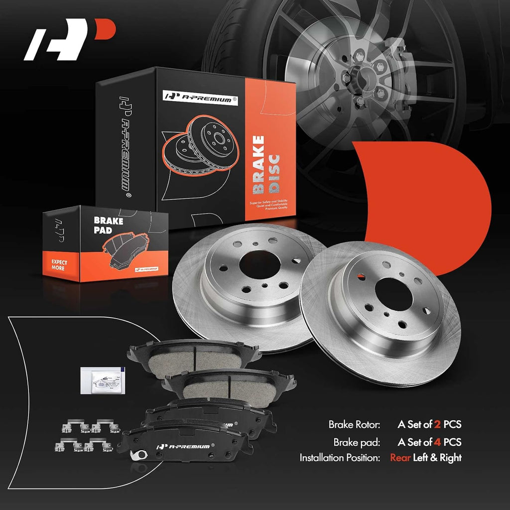 A-Premium 13.58 inch (345mm) Rear Vented Disc Brake Rotors + Ceramic Pads kit Compatible with Select Cadillac, Chevy and GMC Models - Escalade, Silverado 1500, Suburban, Tahoe, Sierra 1500, Yukon(XL)