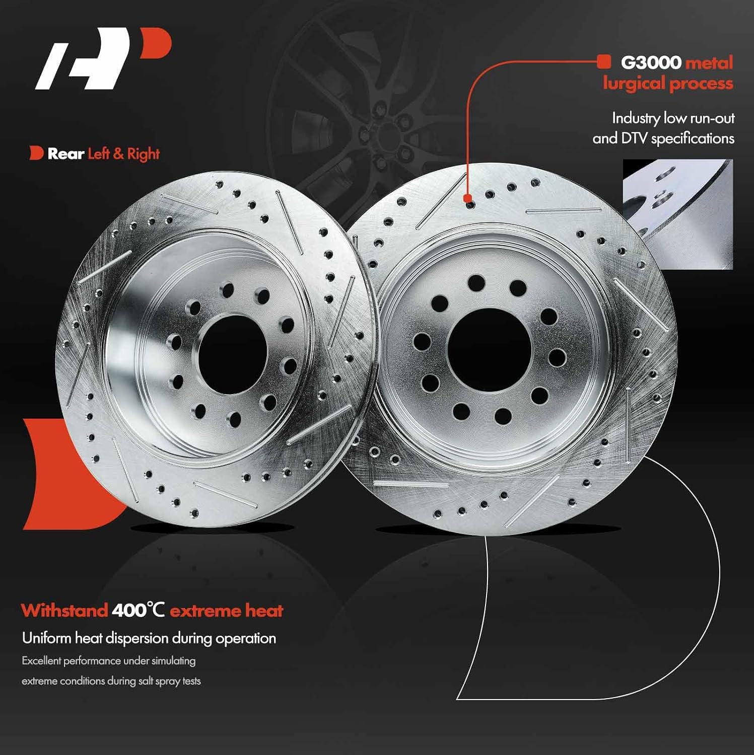 A-Premium 11.61 inch (295mm) Rear Drilled and Slotted Disc Brake Rotors + Ceramic Pads Kit Compatible with Select Lincoln Models - Town Car 2003-2011 4.6L, 6-PC Set