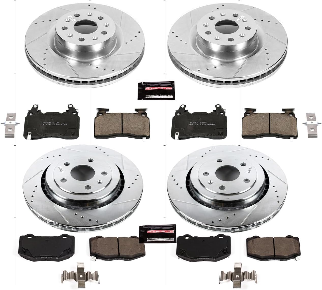 PowerStop Front and Rear Brake Kit for Chevrolet Camaro 2016-23 - Drilled and Slotted Disc Rotors with Carbon-Fiber Ceramic Brake Pads Replacement, K7226
