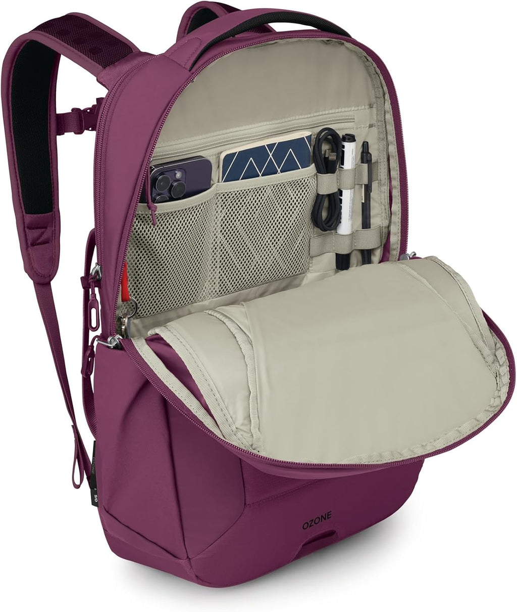 Osprey Ozone Laptop Backpack with Ventilated AirScape™ Backpanel - Lightweight Travel Backpack with 16' Laptop Sleeve - Carry-On Compatible Travel Bag for Men and Women, Moody Burgundy