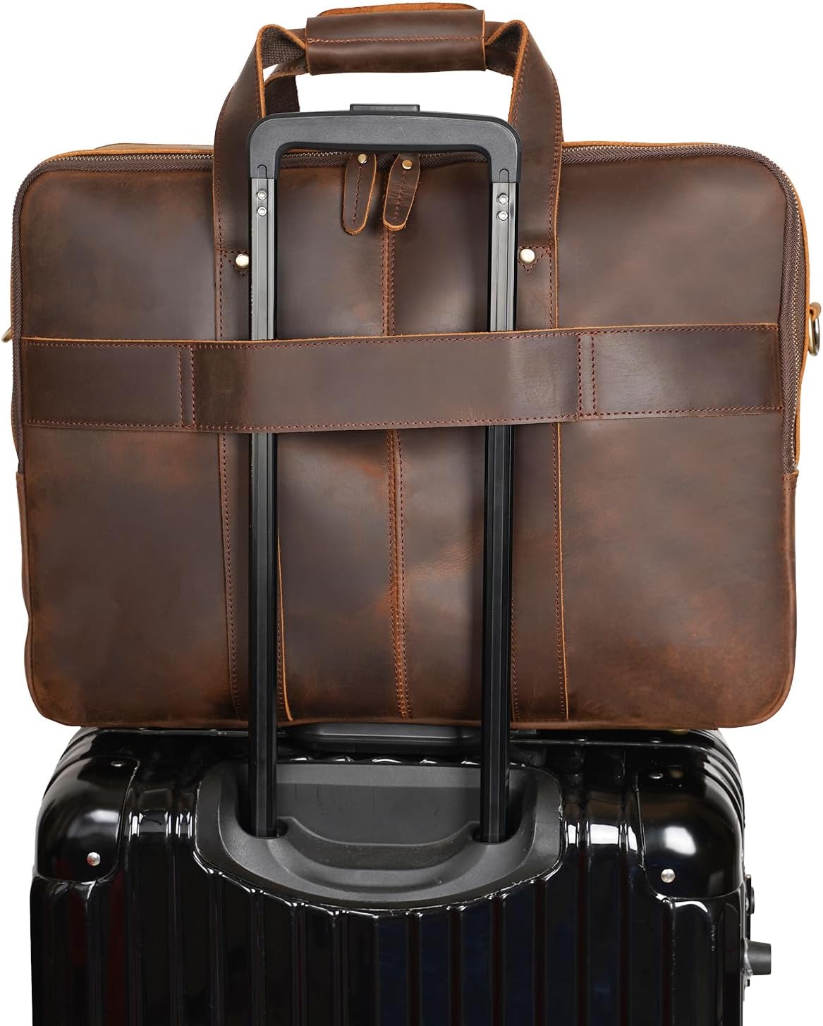 Polare X-Large 18' Full Grain Leather Briefcase For Men Business Travel Case Messenger Bag Fits 17.3' Laptop