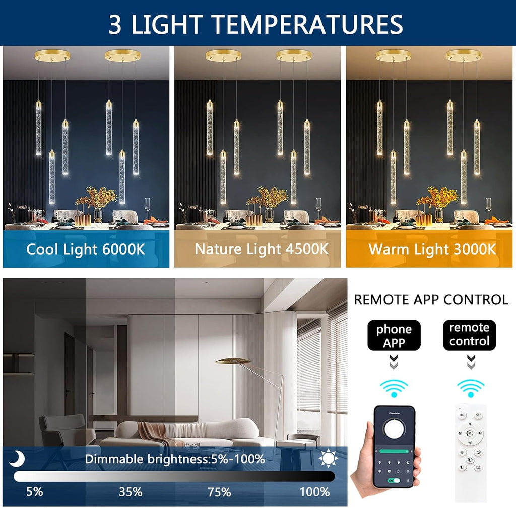 Pendant Lights Kitchen Island Mini Chandelier Gold Pendant Light Crystal Light fixtures Adjustable Hanging Ceiling Hanging Lights Bubble Mini Crystal Ceiling Light for Dining Room Bedroom 2700K 6000K