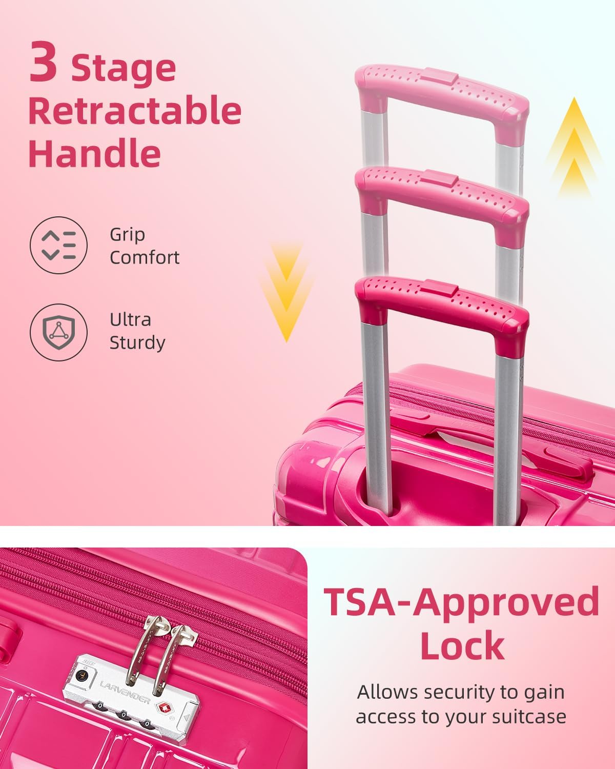 LARVENDER Luggage Sets 6 Piece Hardside Expandable Suitcase with Wheels TSA Lock Double Spinner Wheels, PC+ABS Multicolor Lightweight Travel Luggage Sets for Women, Berry Sparkling