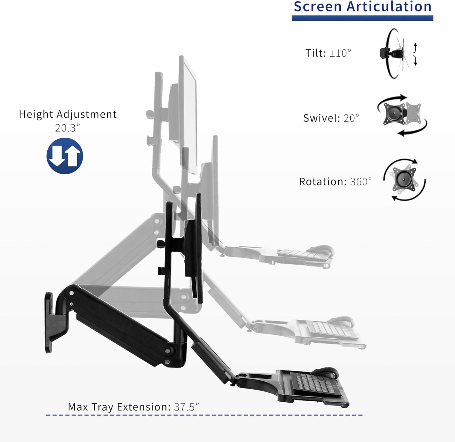 VIVO Premium Black Single Monitor and Keyboard Counterbalance Sit-Stand Wall Mount and CPU Holder, Ergonomic Standing Transition Workstation STAND-SIT1WD