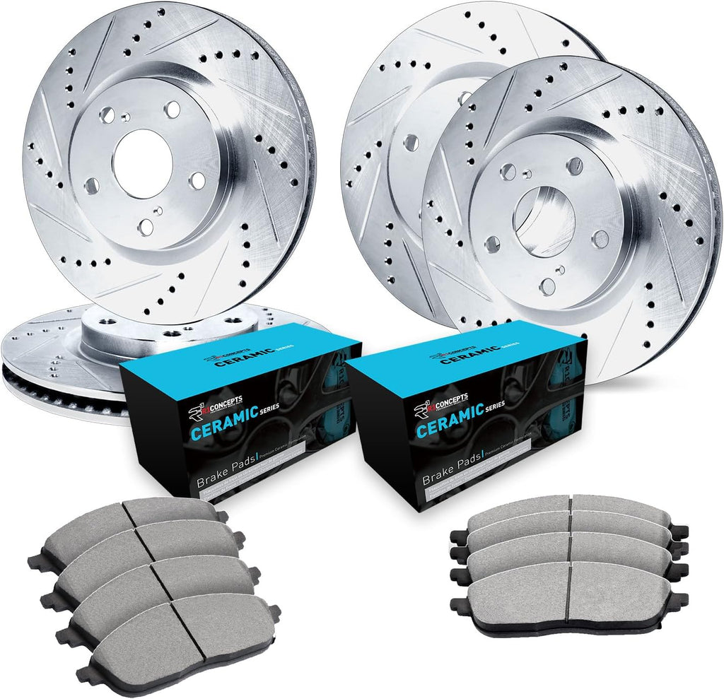 R1 Concepts Front and Rear Brake Kit| Ceramic Brake Pads and Drilled Slotted Brake Rotors| WGWN2-75013 | 13.1' Front & 12.2' Rear