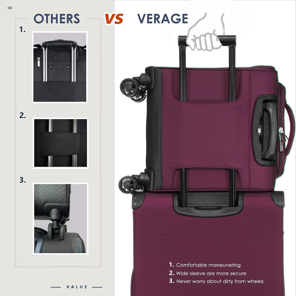 Verage Carry On Underseat Luggage with Wheels & USB Port, 14 Inch Wheeled Spinner Bag Carry-on Luggages for Airlines, Lightweight Suitcase Men Women, Pilots and Crew (14.5-Inch Plus Underseat)