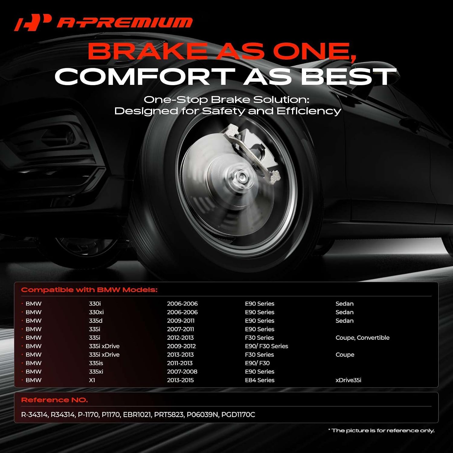 A-Premium 13.23 inch(336 mm) Rear Vented Disc Brake Rotors + Ceramic Pads Kit Compatible with Select BMW Models - E90 330i/330xi/335d/335i/335xi, E90/ F30 335i xDrive/335is, E84 X1, 6-PC Set