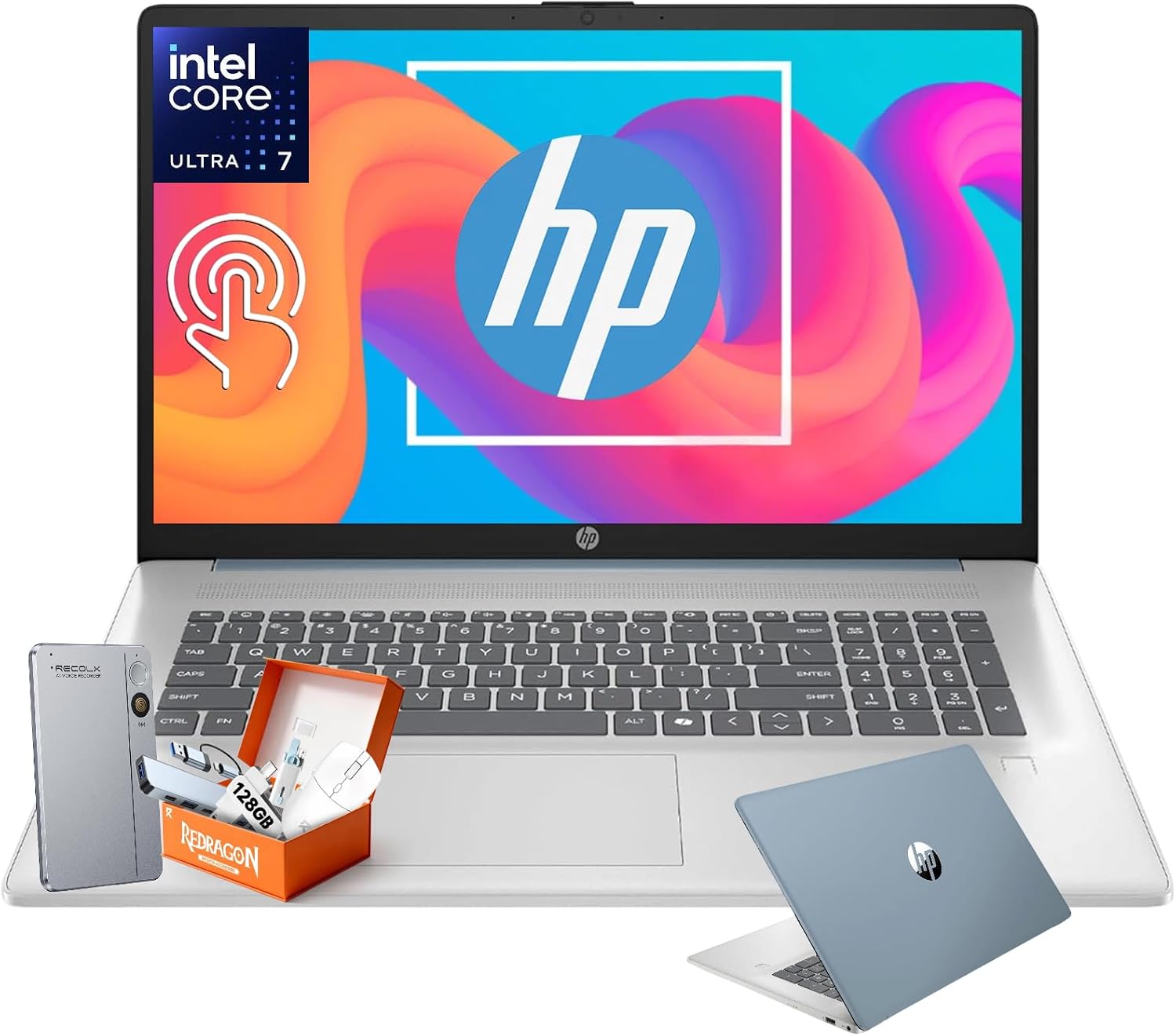 HP 17.3 Touchscreen Laptop for Business, Intel Ultra 7 255U Up to 5.2GHz, 32GB DDR5, 2TB SSD, Backlit KB, Fingerprint Reader, Wi-Fi 6, Windows 11 Pro, W/RECOLX AI Voice Recorder, REDRAGON Accessories