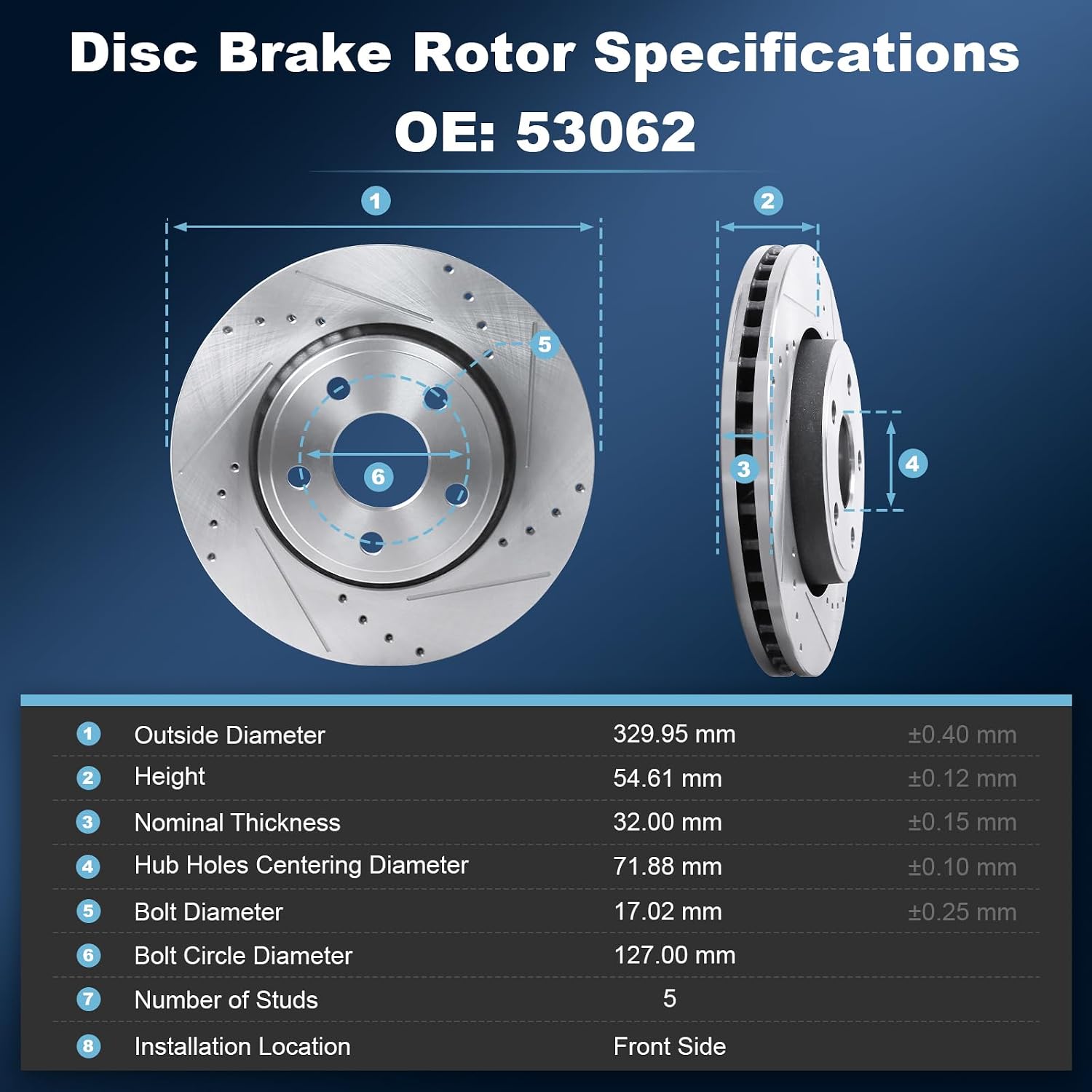 Front & Rear Drilled and Slotted Disc Brake Rotors & Ceramic Brake Pads Kit Fit for Dodge 2011-2020 Durango V6 3.6L; for Jeep 2011-2018 Grand Cherokee #53062 D1455 53061 D1498