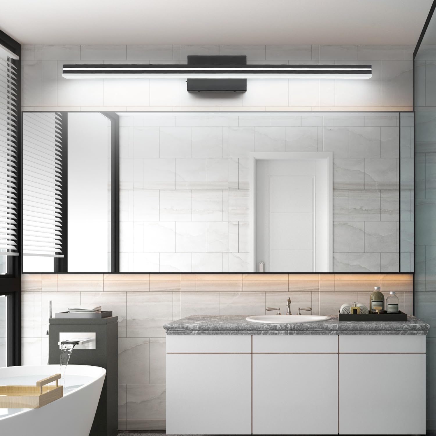 SineRise LED Modern Bathroom Vanity Light Bar (40-Inch, 3000K/4000K/6000K), Matte Black Dimmable Modern Acrylic Bathroom Wall Lighting Fixtures Over Mirror