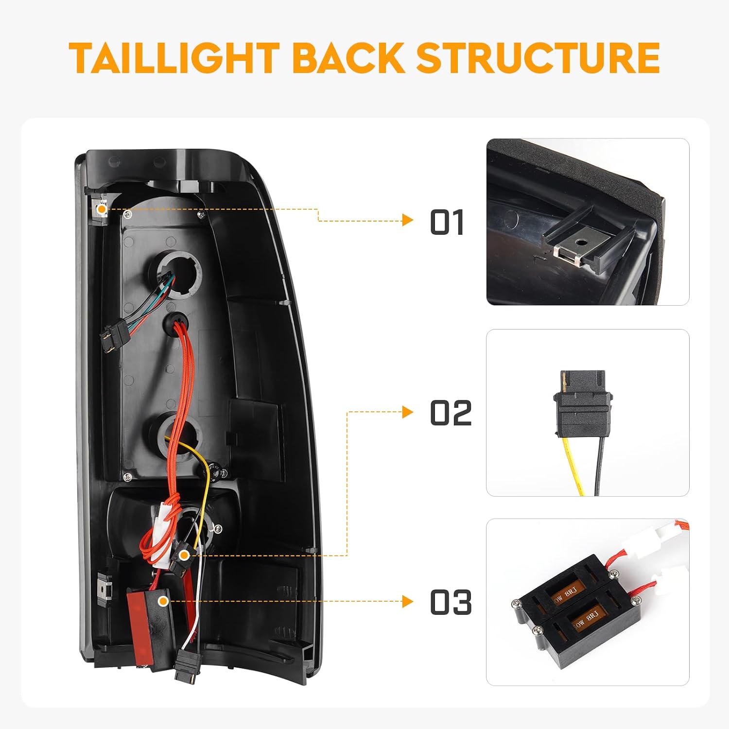 LED Tail Light + 3rd Third Brake Light Kit Fit for Chevy Silverado 1500 2500 HD 1999-2002, for GMC Sierra 1500 2500 HD Fleetside 1999-2003, Taillights and High Mount Stop Light, Smoke Lens