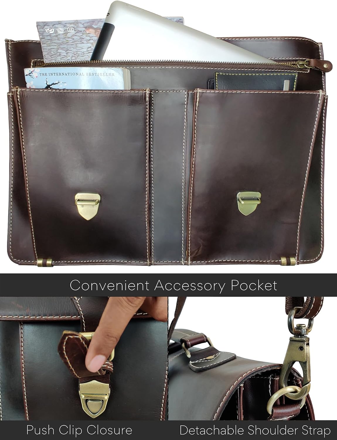 RUSTIC TOWN Handmade Leather Shoulder Briefcase Messenger Bag Mens 16 inch Laptop Satchel