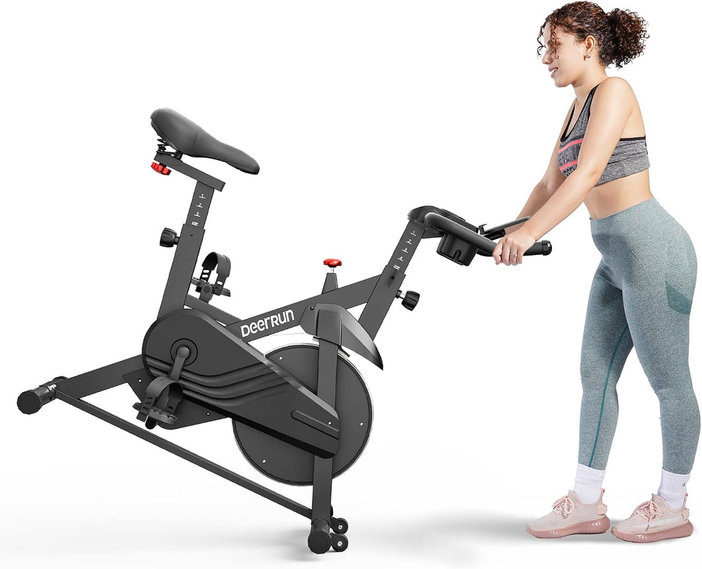 DeerRun Exercise Bike, Indoor Cycling Bike with Adjustable Magnetic Resistance, Low-Noise Belt Drive Stationary Bike for Home Cardio, 300 lb Capacity, Device Mount & LCD Monitor